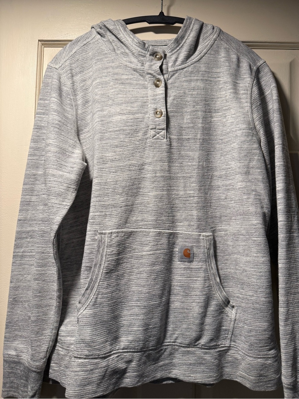 Carhartt Women’s Gray Space Dye Hooded Henley Pullover Sweatshirt Medium